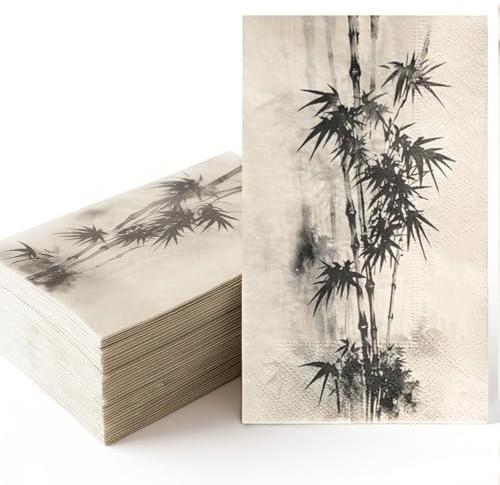 50 Pack Disposable Hand Towels for Bathroom, Special Design of Bamboo in the Mist Paper Napkins Decorative for Bathroom Toilet Powder Room Holiday Wedding Bridal Shower (50, LARGE)