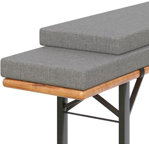 Amopatio 2er Set Bierbankauflage gepolstert, 180x25x4 cm XL Biertischgarnitur Auflagen Outdoor & Indoor, Bezug waschbar, Wasserdicht & UV-Schutz, Hellgrau