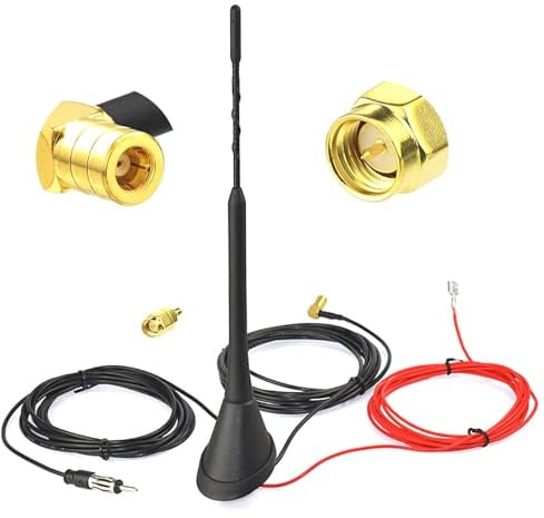 Dolphin Automotive DAB FM Car Aerial Antenna Splitter Amplifier SMA/SMB to DIN Radio Connector Universal Roof FM Mount 5M 16.4ft Cable Compatible for Blaupunkt Pioneer Alpine etc