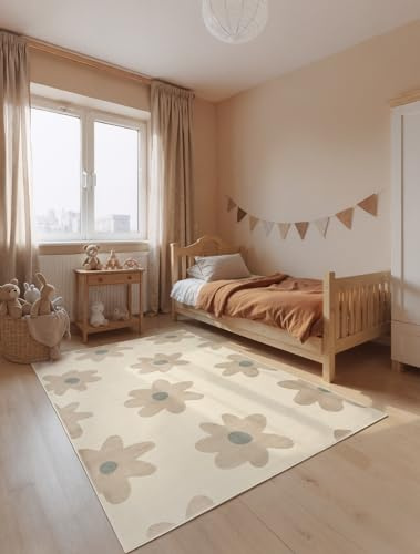 Hanse Home Adventures Kinderteppich Bloomy - Kinderzimmerteppich Blumen, Flower Power, Retro, Spielteppich, Junge, Mädchen, Teppich Kinderzimmer, Wohnzimmer - Creme Multifarben, 120x170 cm