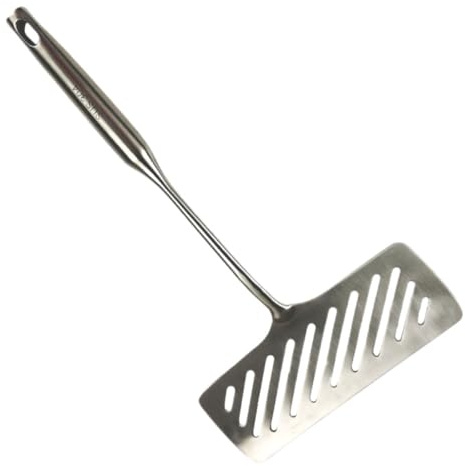 Edelstahl Bratpfannenwender mit Ölabtropfschlitzen | Portabel, Glatte Kanten und Oberfläche, für Grillen und Restaurant, Silber, 1 Stück