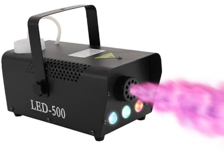 Machine à Fumée Professionnelle, Machine à Fumée 500W avec 3 LED RGB, Machine à Brouillard Portable Préchauffage 5 Min, Smoke Machine Télécommande pour DJ Fêtes Halloween Mariage