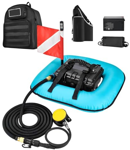 KAIKAFEI Attrezzatura Sub Senza Bombola, Compressore Elettrico con Interruttore Magnetico e Due Batterie Intercambiabili, Kit Galleggiante Snorkeling Profondo 29.5ft