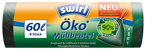 Swirl Öko-Müllbeutel 60 Liter, grün-transparent, mit Zugband - 8St. - 2x