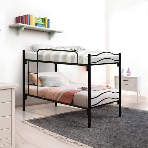 DOLCI SOGNI Letto a Castello per Adulti e Bambini Nero, Scomponibile in 2 Letti Singoli, Altezza 150 cm, Letti a Castello con Rete Letto Singolo 80x190, Materasso Singolo 80x190, Cuscini Omaggio