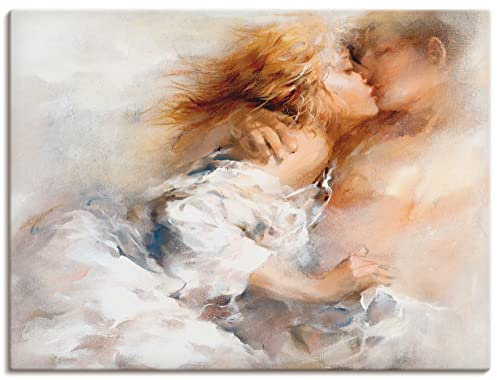 ARTLAND Wanddeko Leinwand Bilder Wandbild 80 x 60 cm Liebe Erotik Paar Malerei Creme Leidenschaftlich B9BS