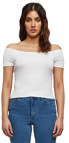 Urban Classics Women's Ladies Off Shoulder Rib Tee T-Shirt, White, S