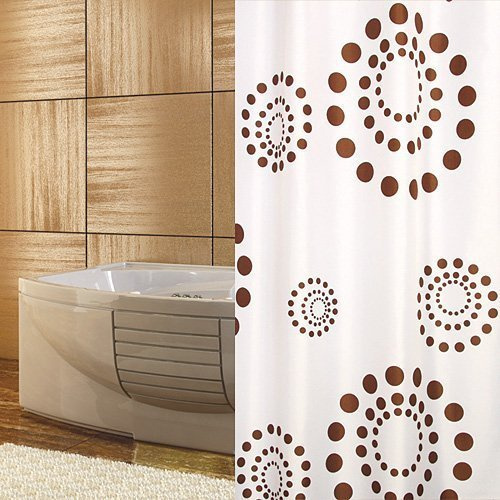 KS Handel 24 Textil DUSCHVORHANG 240x180 cm Weiss BRAUN Kreise Retro Punkte 240 x 180 INKL. QUALITÄTSRINGE! Shower Curtain White Brown Circles!