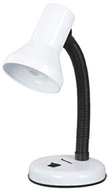 Innoteck 25W Adjustable Desk Lamp with Flexible Arm E27 White | Metal table lamp with E27 bulb base, mains powered for study, reading, office, bedside & home workspace.
