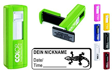 Geocaching-stämpel, fickstämpel GECKO avtrycksstorlek ca 37 x 14 mm – med personligt cachernamn/smeknamn stämpel geocaching