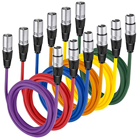 Neewer 6 Pack 3 feet/1m Mic Cable Cord, XLR Male to XLR Female Microphone Audio Colored Snake Cables (Purple/Red/Blue/Orange/Yellow/Green)