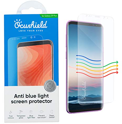 Ocushield Blaulichtfilter Folie für Samsung S9 Plus– Panzerglas mit Bluelight Sper-Rung - Anerkanntes Medizinprodukt- Für einen besseren Schlaf