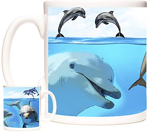 Bella tazza con delfini, personalizzabile personalizzabile, regalo personalizzabile personalizzabile personalizzabile con animali della gamma mondiale