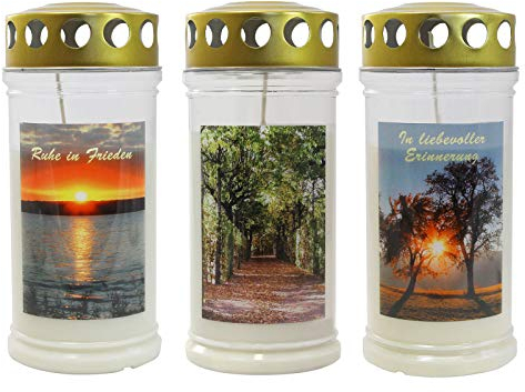 JEKA Kerzen GmbH Gedenkkerzen Grablichter mit Motiv Stimmung 3er Set ca. (ØxH) 75 x 170 mm