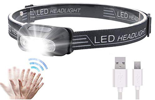Linterna frontal con sensor LED, linterna recargable de 500 lúmenes XPG2 para correr, ciclismo, pesca, camping, senderismo y niños con cable de carga USB, impermeable, ligero