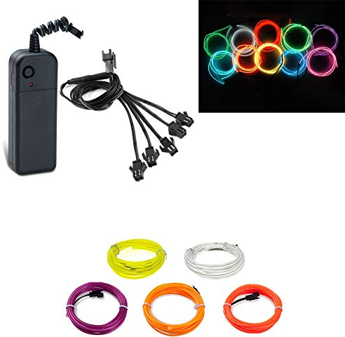 Kmruazre 5x1m Cavi El Neon Colorati Luci Colorate Corda Per Tubi Luce Decorativa a Batteria (Giallo/Blu Ghiaccio/Viola/Arancione/Verde Fluorescente)