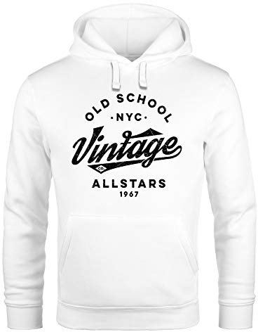 Neverless® Hoodie Herren College Style Schriftzug Oldschool Vintage Allstars Kapuzen-Pullover Männer Fashion Streetstyle Weiss XXL