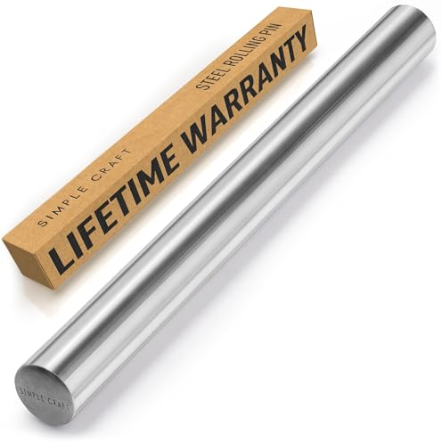 Simple Craft Mattarello professionale in acciaio inox per fare biscotti, pasticcini, pizza, torte e pasta