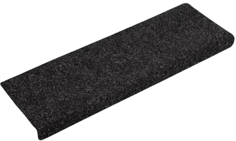 vidaXL Felpudos autoadhesivos para escaleras, 15 Unidades, 65 x 21 x 4 cm, Borde Rectangular, Color Negro