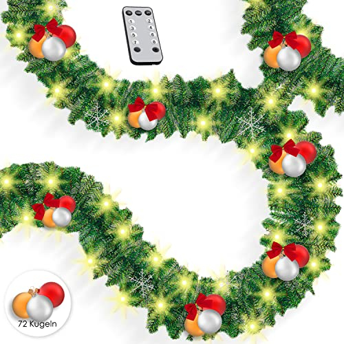 KESSER® Weihnachtsgirlande 10m mit Beleuchtung 200 LED's inkl Deko Fernbedienung - Timer - Lichterkette 7 Leuchteffekte - Weihnachtsbeleuchtung - In & Outdoor - Tannen-Girlande Weihnachtsdeko