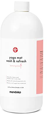 Manduka Yoga Mat Wash and Refresh – 100% Natural Essential Oil Yoga Mat Cleaning Spray, Fitness Equipment and Gym Accessories Cleaner, Non-irritating, Pet Friendly | Lemongrass Scent, 32 oz