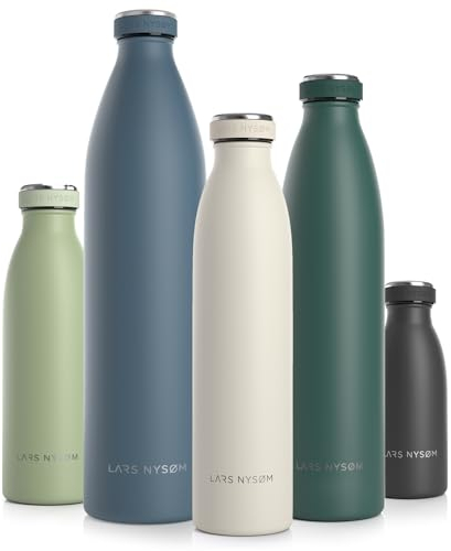 LARS NYSØM Edelstahl Trinkflasche 350ml, 500ml, 750ml, 1L, 1 5 liter | Thermosflasche Kohlensäure geeignet | Auslaufsichere Wasserflasche für Sport, Outdoor, Schule (Almond Beige, 750ml)