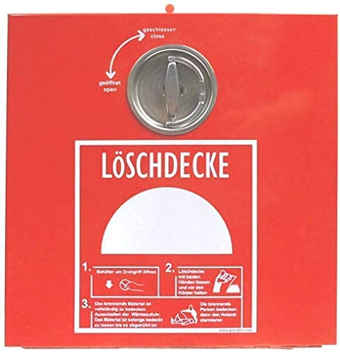Brandengel Premium Löschdeckenbox aus Stahlblech rot, L 30 x B 30 x T 15 cm, Plombierbar, Drehgriff für Löschdecke (leer)