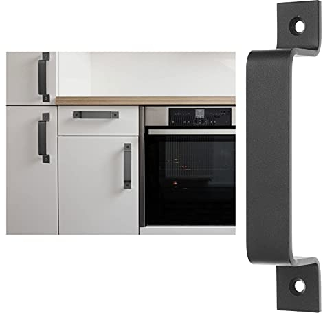 Eco-Fused 1x Maniglia per Fienile (Nero) con Viti Autoperforanti – Manico in Acciaio Pieno 19 cm – Finitura Liscia – Look Rustico per Porte, Armadietti da Cucina, Capanni, Finestre, Garage, Cancelli