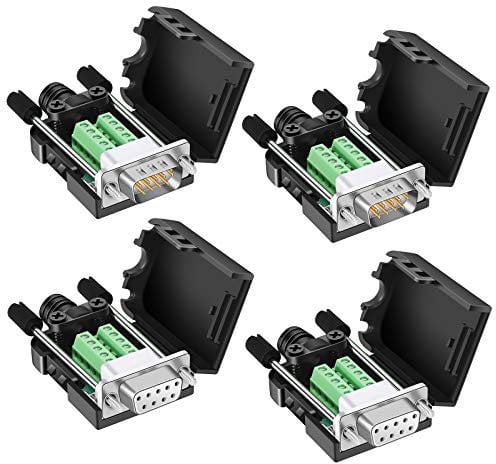 Dbilida DB9 Breakout Steckverbinder 2 Stecker + 2 Buchse, DB9 Lötloser Stecker Buchse RS232 D-SUB serielle Adapter 16mm dünner 9 Pin Port Klemmen Breakout Board mit Fall Lange Bolzen Endrohr