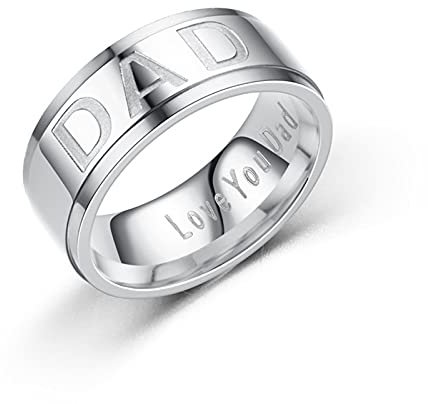 Banemi Adult Men Ring, 8mm Dad Love You Dad Stainless Steel Silver Mens Wedding Bandssize T 1/2