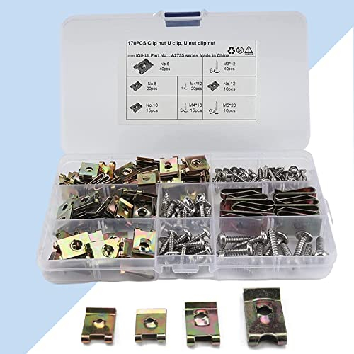 170 STK Edelstahl Blechmutter, Blechmuttern, Edelstahl Clipmuttern, Gewinde Clip Mutter Set, U-Type Metall Clipmuttern, M4 M5 M6 M8 Schnappmutter Set mit Aufbewahrungsbox Autoteile
