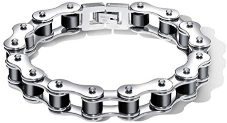 LAFATINA Mens Heavy Motorcycle Bicycle Link Chain Bracelet for Fathers Day Stainless Steel Masculine Bike Chain Bracelet Wristband