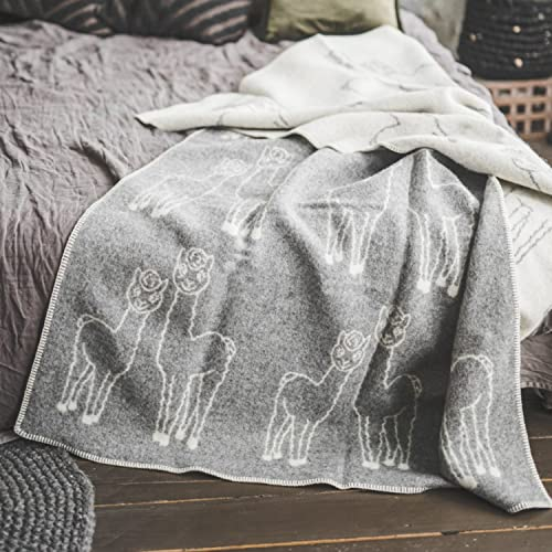 Ger3as Wendedecke Wolldecke Plaid 130 x 200 cm Warme Decke aus Schafwolle Decke Kuscheldecke Wolle Überwurf, Baumwolle Plaid oder Kuscheldecke für Sofa (alpaka grau)