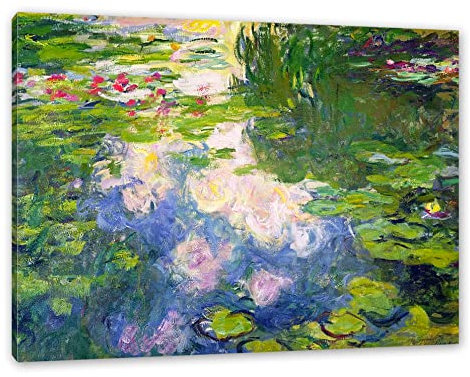 Claude Monet - Seerosen II als Leinwandbild / Größe: 120x80 cm / Wandbild / Kunstdruck / fertig bespannt, Weiß