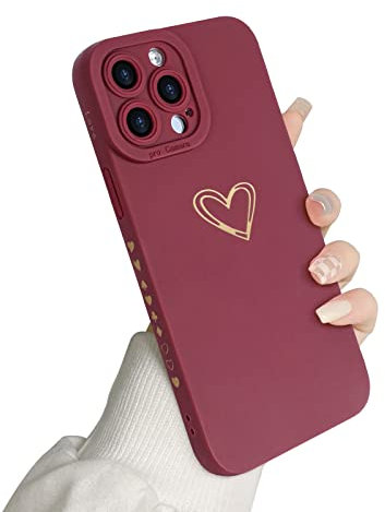 Newseego Funda Compatible con iPhone 13 Pro MAX,Elegante Diseño de Corazón Dorado con Diseño de Corazón iPhone 13 Pro MAX Funda Protectora Delgada de Silicona Líquida Suave para iPhone 13 Pro MAX