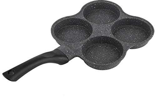 Dioche 4-Loch-Pancake Pfanne, Non-Stick Omelett-Pfanne Burger Fried Pan Egg Maker mit Abnehmbarer Griff für Elektrischer Keramikherd, 36,5 x 19,5 x 2,5 cm