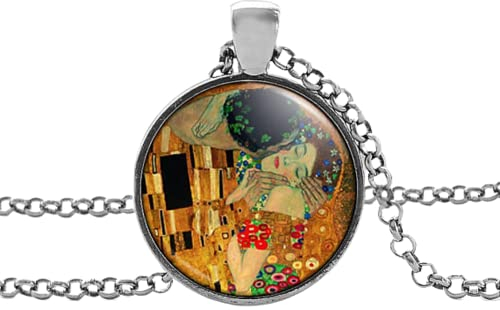 Der Kuss Halskette Gustav Klimt Anhänger Kunst Malerei Schmuck Geschenke Frauen Künstler Anhänger Glas Cabochon Bild Halsketten, Zinklegierung