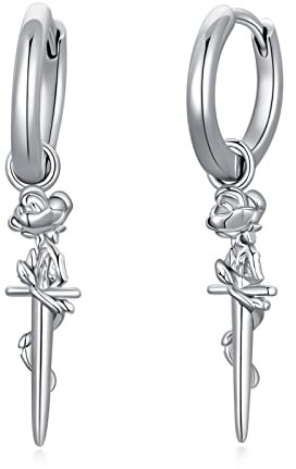 Dolch Creolen Manschette Ohrringe Sterling Silber Huggie Ohrringe für Frauen Mädchen Rose Schwert Ohrringe