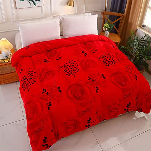 Morbuy Housse de Couette en Flanelle, Réversible Epaisse Douce Couverture en Polaire, Chaude pour Hiver Couverture de Lit Jeté de Canapé - Non Taies d'oreiller (220x240cm,Rose Rouge)