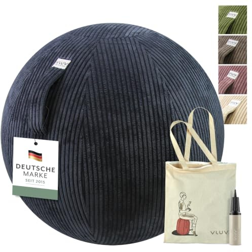 VLUV® BOL VLIP Sitzball Büro ergonomisch - Gymnastikball mit Stoffbezug waschbar, atmungsaktiv, mit Tragegriff und Wegrollschutz - Sitzball für Schwangerschaft und Home Office