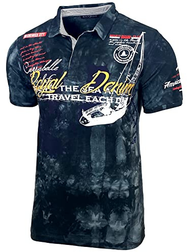 Herren Poloshirt Verwaschen Kurzarm Polo T-Shirt Slim Fit Design Fashion Top Print Royal Denim Batik Shirt 151