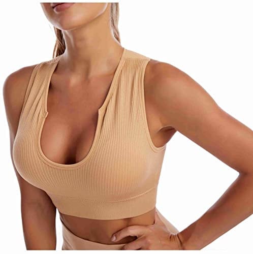 AMhomely Women Padded Sports Bra Fitness Running Shockproof Yoga Tank Top Wireless Comfort Sports Bra Seamless Activewear Bras for Yoga Gym Workout Fitness Full Coverage Everyday Bras Sexy Underwear