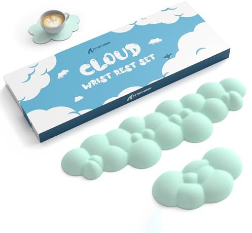 ATTACK SHARK Cloud Repose-poignet Tapis de Souris avec Dessous de Verre, Support de Poignet Ergonomique pour Clavier, Base Antidérapante, Ensemble d'accessoires de Bureau Mignons - Vert Clair