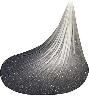 ELAWBTY 1 T einfarbiger Glitzer-Tüllschleier lang Hochzeit Brautschleier F47, Champagner, Chapel length 93(235cm)