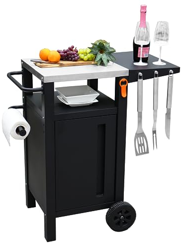 EMBERLI Grill Cart Outdoor with Storage, Modular BBQ Cart, Bar Patio Kitchen Island Prep Stand Cabinet