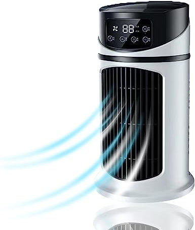 Mobiles Klimagerät, Mini Klimaanlage Air Cooler Verdunstungskühler USB Ventilator mit 3 Windmodi/6 Geschwindigkeiten/6H Timer/LCD-Anzeige, für Zimmer & Büro