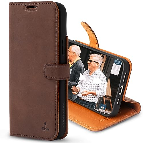 Snakehive Leather Wallet for iPhone 15 Plus || Real Leather Wallet Phone Case || Genuine Leather with Viewing Stand & 3 Card Holder || Flip Folio Cover with Card Slott (Brown)