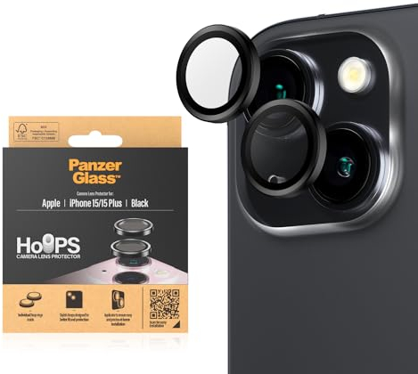 PanzerGlass™ Hoops Protettore per l'obiettivo della fotocamera per Apple iPhone 15 | 15 Plus - Protezione con Stile, vetro resistente agli urti