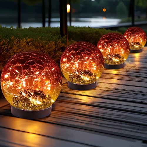 JKIMK Lampes solaires d'extérieur étanches - Boules solaires pour jardin, boules de verre craquelées, lumières solaires d'extérieur pour décoration extérieure pour terrasse, cour, pelouse,