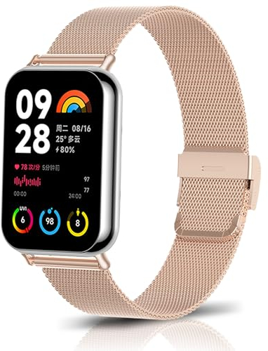 KoGiio Armband Kompatibel mit Xiaomi Mi Band 9 Pro/Smart Band 9 Pro/Xiaomi Mi Band 8 Pro/Smart Band 8 Pro, Männer und Frauen Atmungsaktiv Ersatzarmband,Gewebte Metall Uhrenarmband Roségold